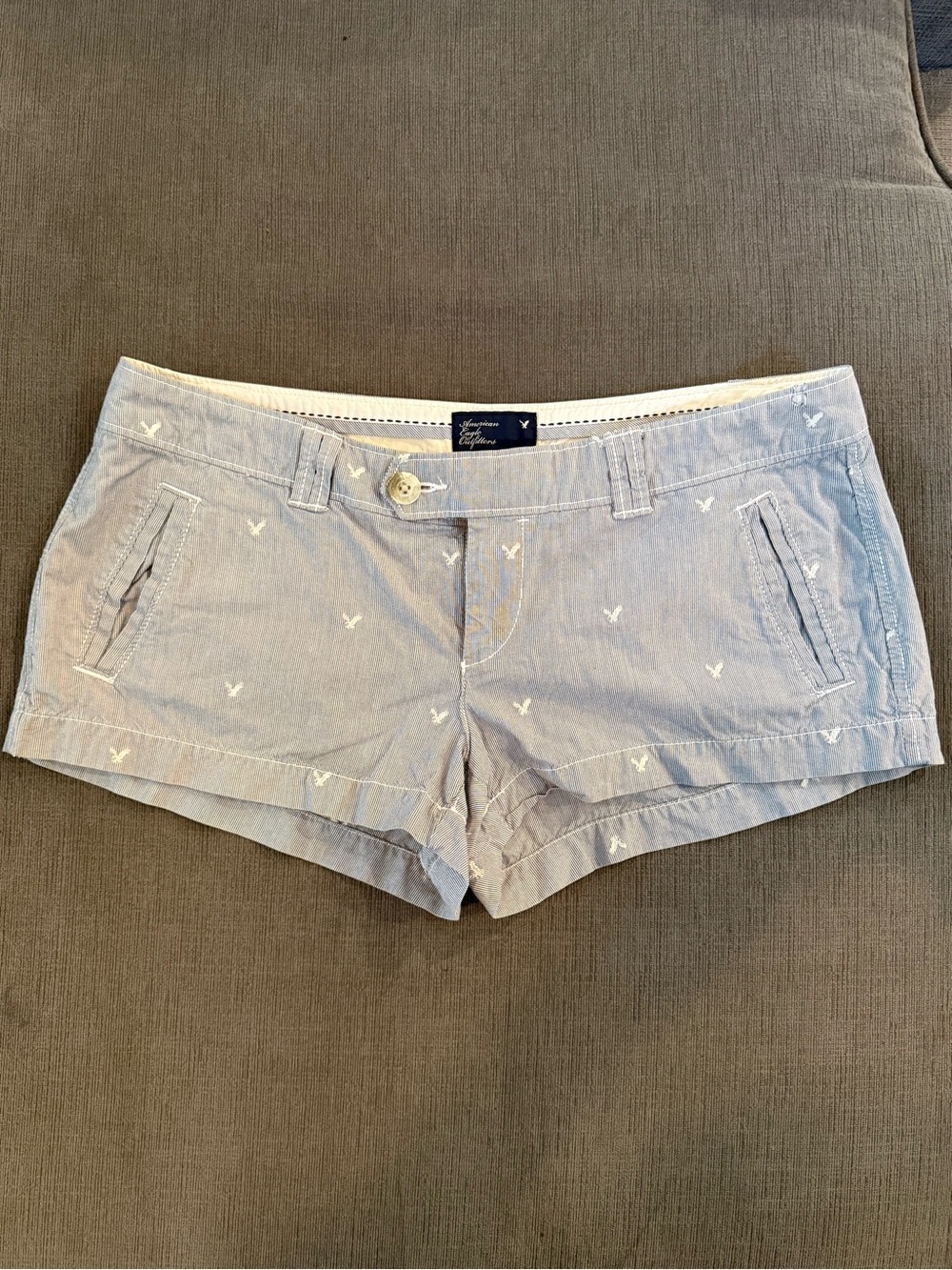 American Eagle Outfitters Pale Blue Embroidered Logo Jean Shorts